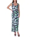 24seven Comfort Apparel Women's Green Butterfly Print Casual Razorback Tank Maxi Dress In Miscellane