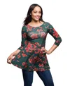 24seven Comfort Apparel Floral Print Three Quarter Sleeve Tunic Top In Multi