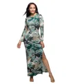 24seven Comfort Apparel Paisley Print Long Sleeve Side Slit Maxi Dress In Multi