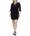24seven Comfort Apparel Women's Keyhole Three Quarter Sleeve Mini Dress In Black