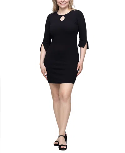 24seven Comfort Apparel Women's Keyhole Three Quarter Sleeve Mini Dress In Black