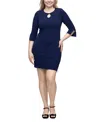 24seven Comfort Apparel Women's Keyhole Three Quarter Sleeve Mini Dress In Navy