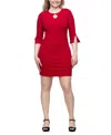 24seven Comfort Apparel Plus Size Three Quarter Sleeve Mini Dress In Ruby