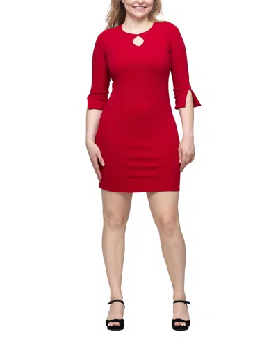 24SEVEN COMFORT APPAREL WOMEN'S KEYHOLE THREE QUARTER SLEEVE MINI DRESS