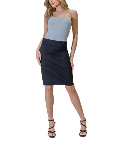 24SEVEN COMFORT APPAREL WOMEN'S KNEE LENGTH ELASTIC WAIST PENCIL SKIRT