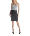 24seven Comfort Apparel Elastic Waist Knee Length Pencil Skirt In Charcoal