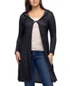 24seven Comfort Apparel Women's Knee Length Long Sleeve Hooded Cardigan Shrug In Black