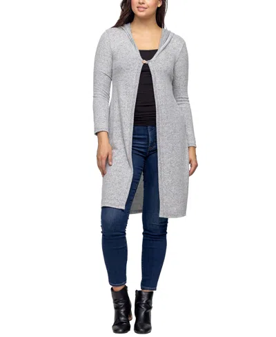 24seven Comfort Apparel Women's Knee Length Long Sleeve Hooded Cardigan Shrug In Grey