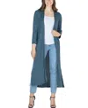 24seven Comfort Apparel Women's Long Duster Open Front Knit Cardigan Jacket In Blue
