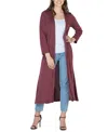 24seven Comfort Apparel Plus Size Long Duster Open Front Knit Cardigan Sweater In Wine