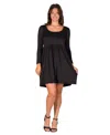24seven Comfort Apparel Women's Long Sleeve Babydoll Knee Length Dress In Black