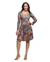 24seven Comfort Apparel Long Sleeve Fit And Flare Dress In Multi