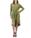 24seven Comfort Apparel Long Sleeve Dressy Tulip Skirt Knee Length Dress In Green