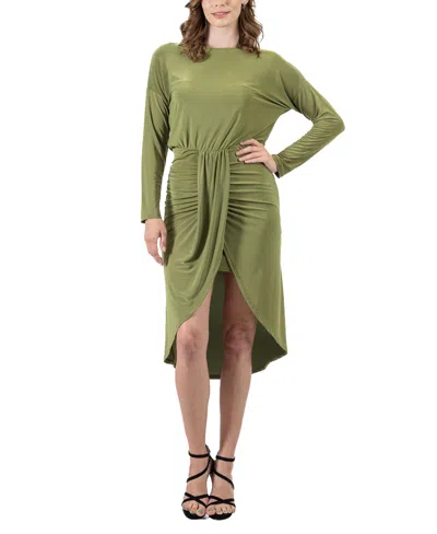 24seven Comfort Apparel Long Sleeve Dressy Tulip Skirt Knee Length Dress In Green