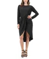 24seven Comfort Apparel Long Sleeve Dressy Tulip Skirt Knee Length Dress In Black
