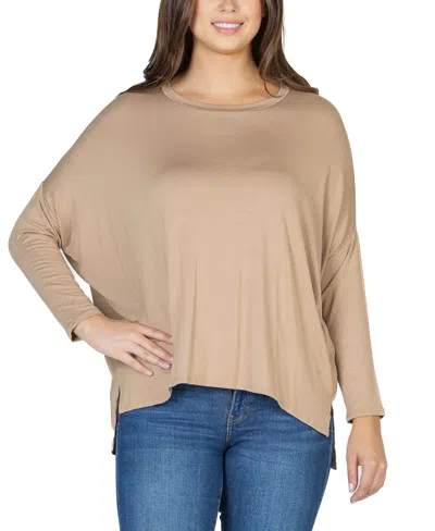 24seven Comfort Apparel Women's Long Sleeve Oversized Dolman Top In Mocha