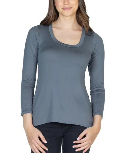 24seven Comfort Apparel Women's Long Sleeve Scoop Neck Top In Charcoal