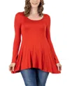 24seven Comfort Apparel Long Sleeve Solid Color Swing Style Flared Tunic Top In Multi