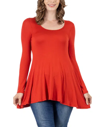 24SEVEN COMFORT APPAREL WOMEN'S LONG SLEEVE SWING STYLE FLARE TUNIC TOP