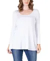 24seven Comfort Apparel Long Sleeve Solid Color Swing Style Flared Tunic Top In White