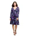 24seven Comfort Apparel Long Sleeve Wrap Dress With Belt Print In Blue