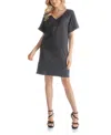 24seven Comfort Apparel Solid Color Loose Fit V Neck T Shirt Style Womens Knee Length Dress In Black