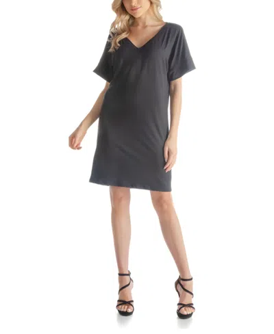 24seven Comfort Apparel Women's Loose Fit V-neck Above The Knee Dress In Black