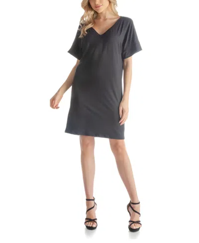 24SEVEN COMFORT APPAREL SOLID COLOR LOOSE FIT V NECK T SHIRT STYLE WOMEN'S KNEE LENGTH DRESS