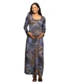 24seven Comfort Apparel Women's Maternity Blue Animal Print Long Sleeve Maxi Dress In Multi