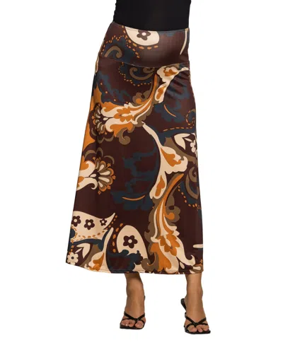 24seven Comfort Apparel Women's Maternity Elastic Waist Maxi Skirt In Pattern