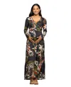 24seven Comfort Apparel Women's Maternity Green Paisley Print Long Sleeve Wrap Maxi Dress In Black