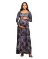 24seven Comfort Apparel Long Sleeve Empire Waist Maxi Dress In Multi