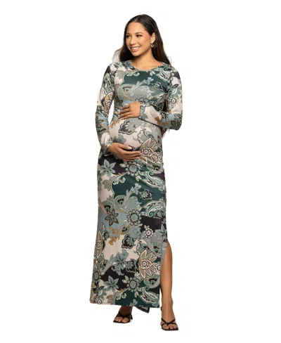 24SEVEN COMFORT APPAREL WOMEN'S MATERNITY LONG SLEEVE MAXI DRESS