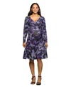 24seven Comfort Apparel Long Sleeve Wrap Dress With Belt Print In Purple