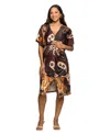 24seven Comfort Apparel Women's Short Sleeve Knot Front Midi Dress In Brown