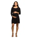 24seven Comfort Apparel Three Quarter Sleeve A-line Knee Length Dress In Black