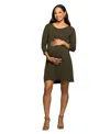 24seven Comfort Apparel Women's Maternity Three Quarter Sleeve A Line Dress In Green