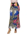24seven Comfort Apparel Floral Print Foldover Waist Maxi Skirt In Blue Multi