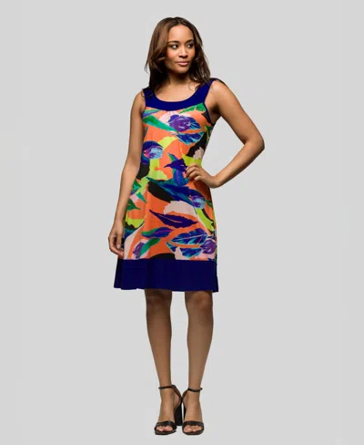 24SEVEN COMFORT APPAREL WOMEN'S MULTICOLOR SCOOP NECK SLEEVELESS KNEE LENGTH DRESS