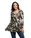 24seven Comfort Apparel Long Sleeve Scoop Neck A Line Top In Multi