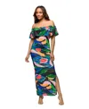 24seven Comfort Apparel Maternity Off Shoulder Multicolor Print Side Slit Maxi Dress In Multi