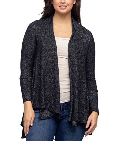 24seven Comfort Apparel Women's Open Front Long Sleeve High Low Cozy Cardigan In Black