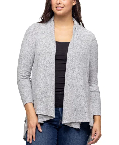 24seven Comfort Apparel Women's Open Front Long Sleeve High Low Cozy Cardigan In Grey