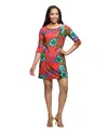 24seven Comfort Apparel Floral Print Three Quarter Sleeve A Line Knee Length Dress In Multi