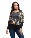 24seven Comfort Apparel Paisley Print Dolman Sleeve Banded Top In Black