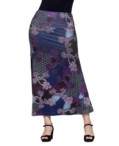 24seven Comfort Apparel Women's Paisley Print Elastic Waist A Line Maxi Skirt In Purple Multi