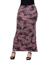 24seven Comfort Apparel Plus Size Fold Over Waist Printed Maxi Skirt In Black Multi