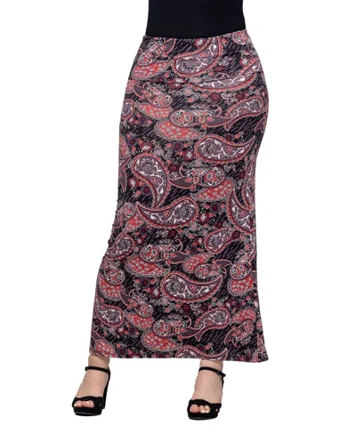24seven Comfort Apparel Women's Paisley Print Fold Over Waist Maxi Skirt In Black Multi