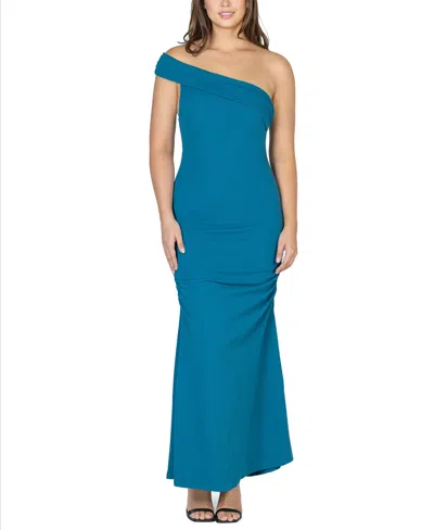 24SEVEN COMFORT APPAREL WOMEN'S PARTY ONE SHOULDER ROUCHED MAXI DRESS