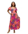 24seven Comfort Apparel Maternity Pink Paisley Cold Sholder Ruffle Sleeve A-line Maxi Dress